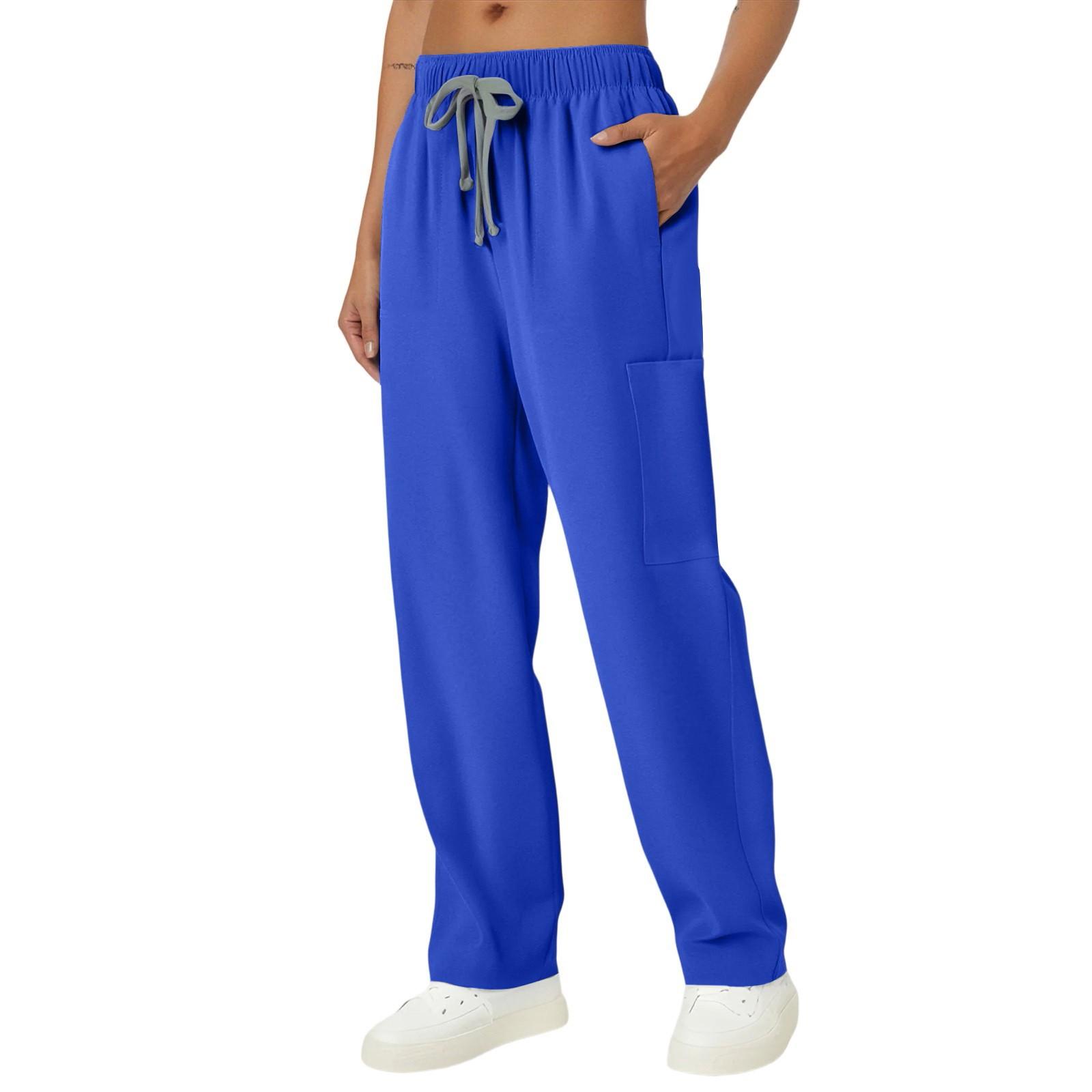 Unisex medizinische Scrub-Hose mit Kordelzug-Taille und Taschen, lockere Passform, leichter Stoff für Arbeitskleidung und Uniformen M blau