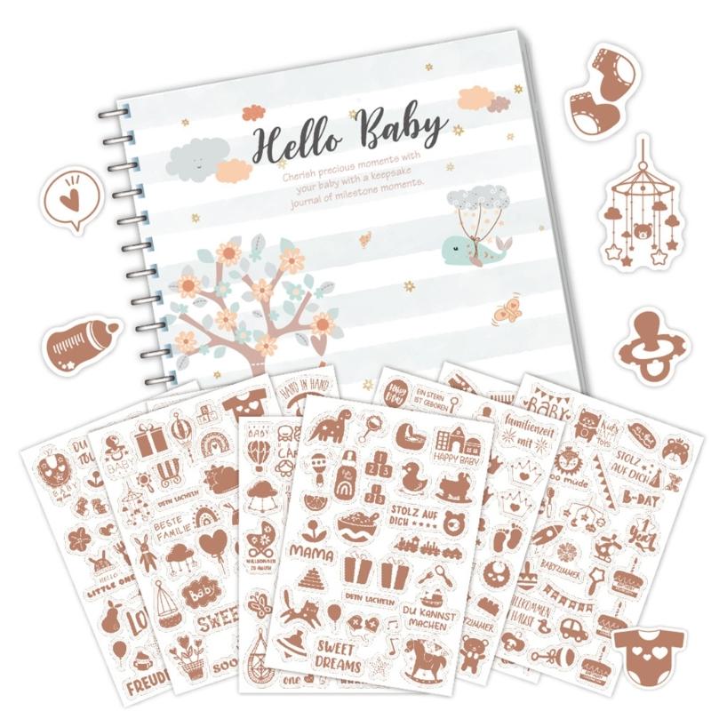 Baby-Erinnerungsbuch mit Aufklebern für Baby Junge oder Mädchen Geschlechtsneutrales Baby-Tagebuch Baby-Scrapbook Fotoalbum für das erste Jahr