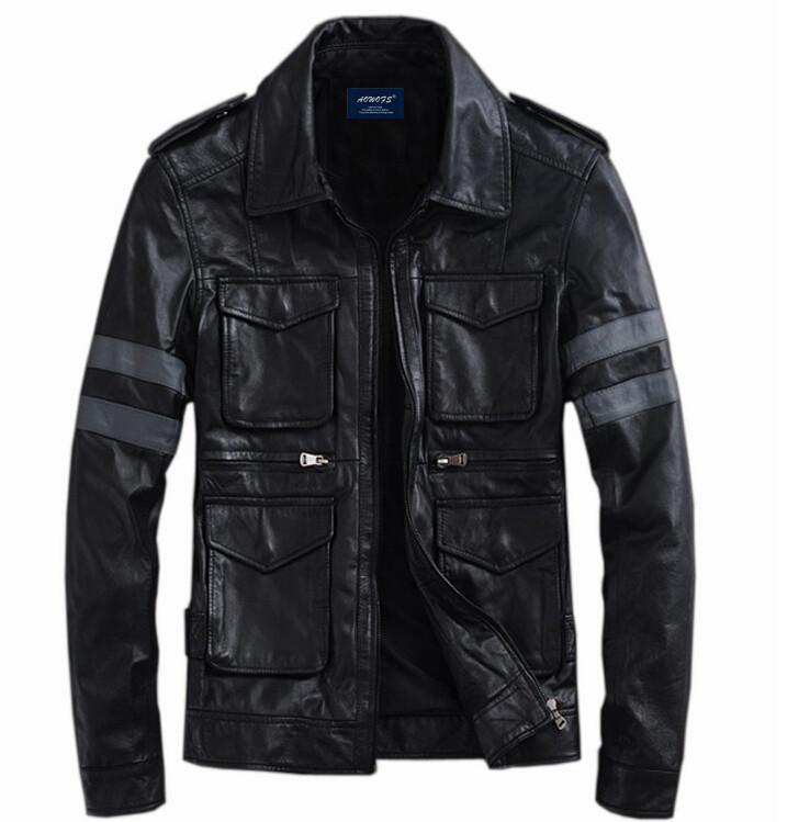 Herren Dreidimensionale Tasche Lässige Lederjacke Mantel Mehrfachtaschen Lederjacke XXXL schwarz