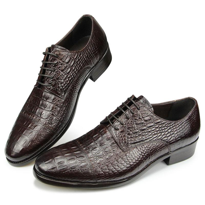 Mode Alligator Stilvolles Leder Herren Anzug Oxford Schuh Echtes Handgefertigtes Mode Täglich Büro Derby Schuhe Kundenspezifische Größe Logo 46 schokoladenbraun
