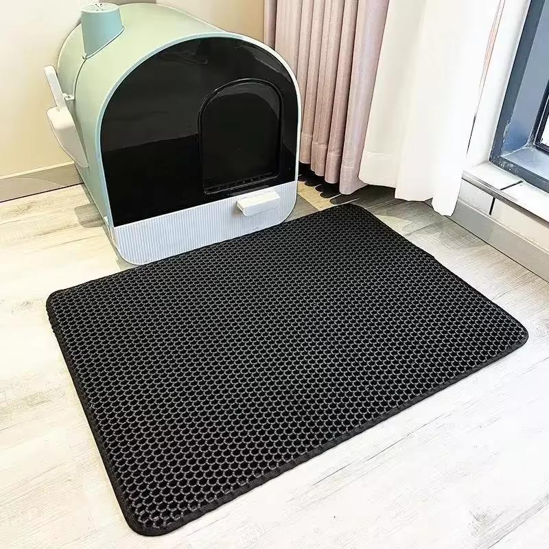 Katzenstreu Matte Haustier Toilette Wasserdichte Doppelschicht Haustier Katzentoilette Matte Rutschfeste Sand Katze Waschbare Matte Sauber Pad Pet Clean Supplies 55x75cm schwarz