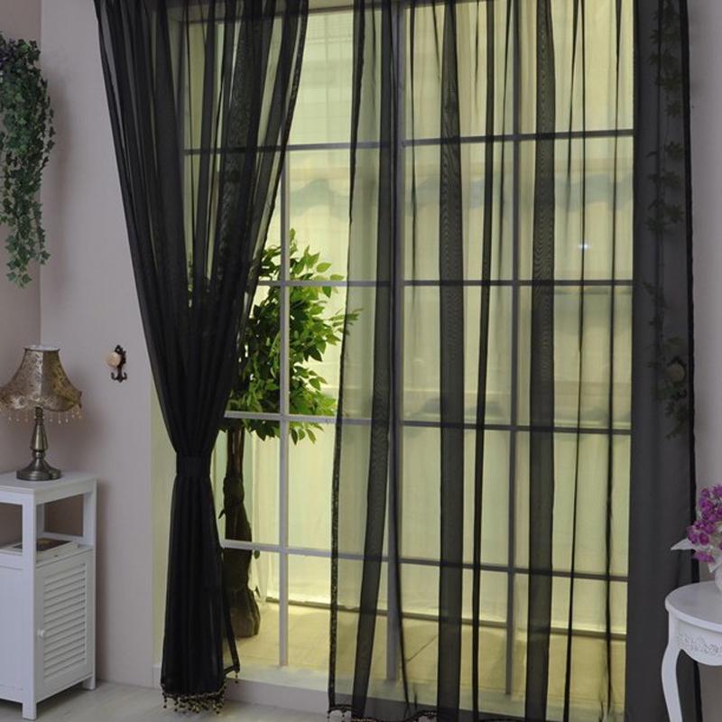 Massive Tüllvorhänge im europäischen Stil für Wohnzimmer, Schlafzimmer, moderner transparenter Vorhang, mehrfarbig, durchsichtige Vorhänge, Heimdekoration W200xL270CM 1pcs schwarz