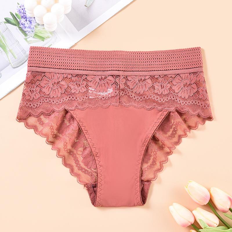 1XL-4XL Große Größen Damenunterwäsche Sexy Spitze Breiter Bund Slips Atmungsaktive Damenunterhose zum Anheben des Bauches 1XL rosa