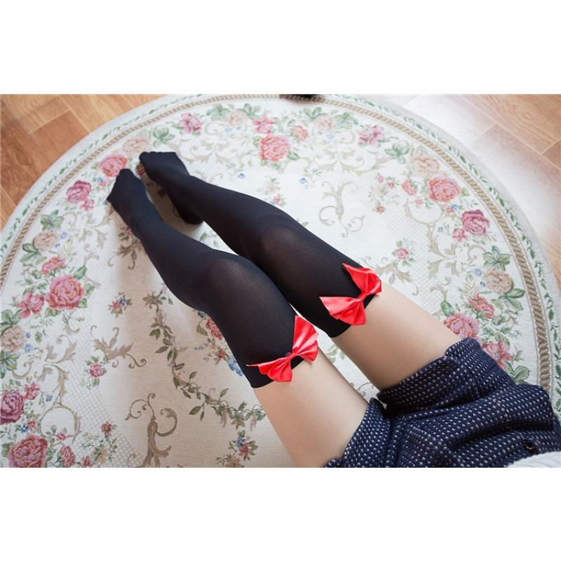 Sexy oberschenkelhohe Strümpfe mit Schleife für Frauen, Strumpfhosen, atmungsaktiv, schwarz-weiß, Strumpfhose über dem Knie, Strümpfe für Cosplay