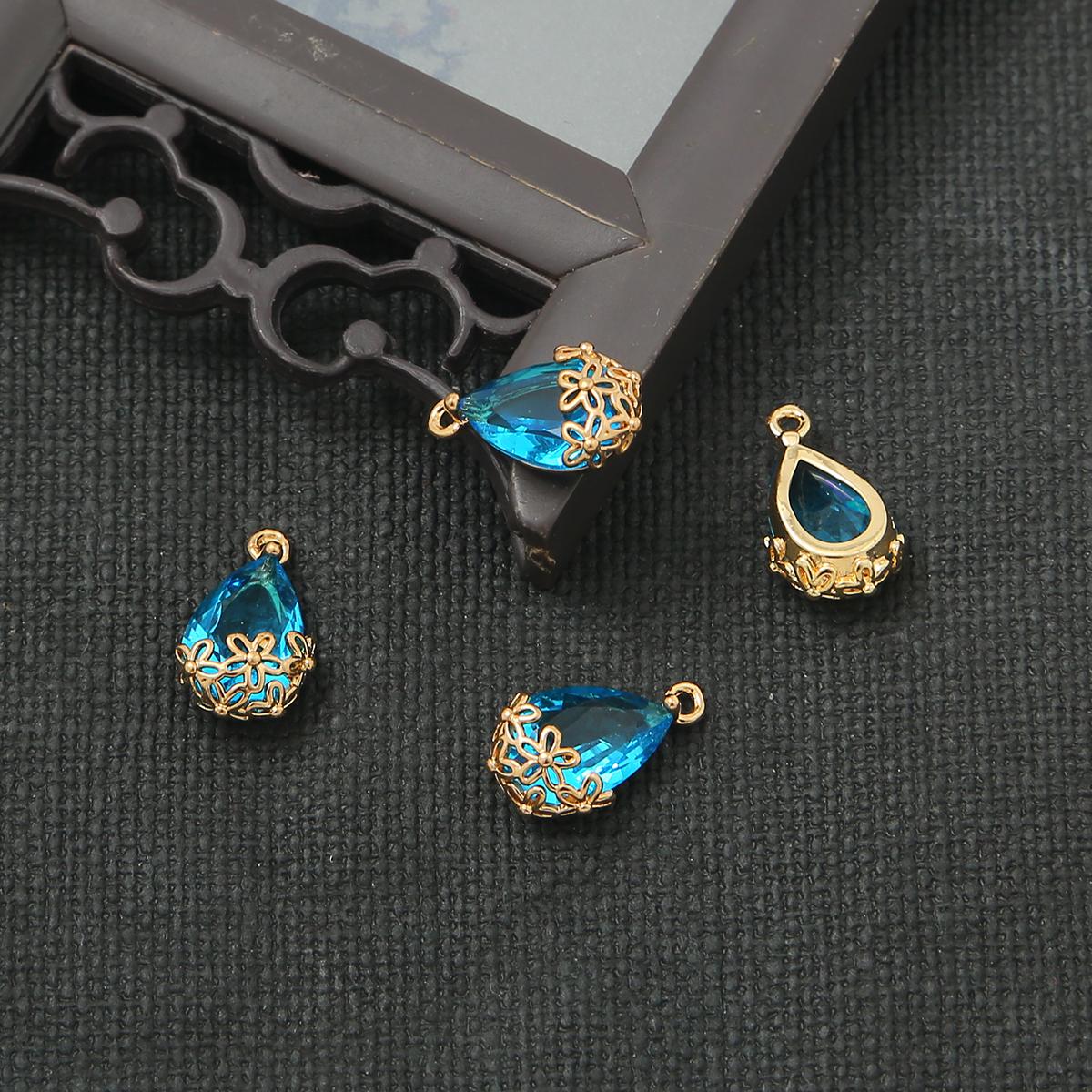 Kupfer Antiker Anhänger Dekorativer Rand Wassertropfen Charms DIY Teile für Schmuckherstellung Zubehör Zubehör 9×16mm türkis