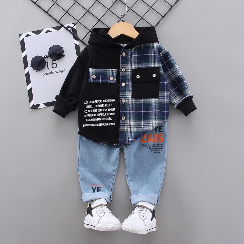 Frühling Herbst Kinder Jungen Zweiteilige Anzüge Casual Gedruckt Langarm Shirt + Jeans 100