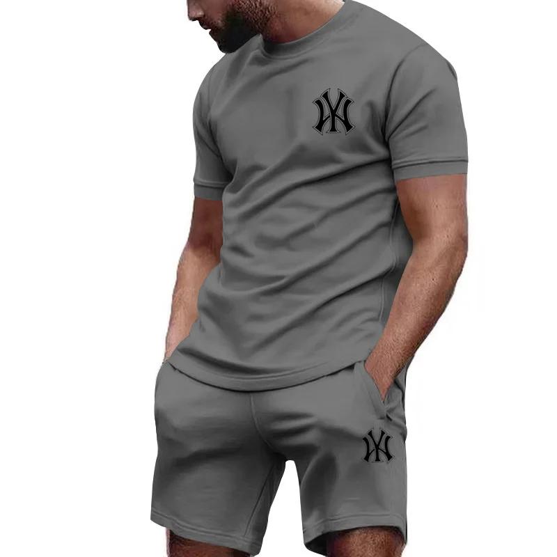 Herren zweiteilige Sportbekleidung, kurzärmeliges T-Shirt und Hosen-Set, Lauf- und Fitness-Sportbekleidung, Sommer, 2024 M