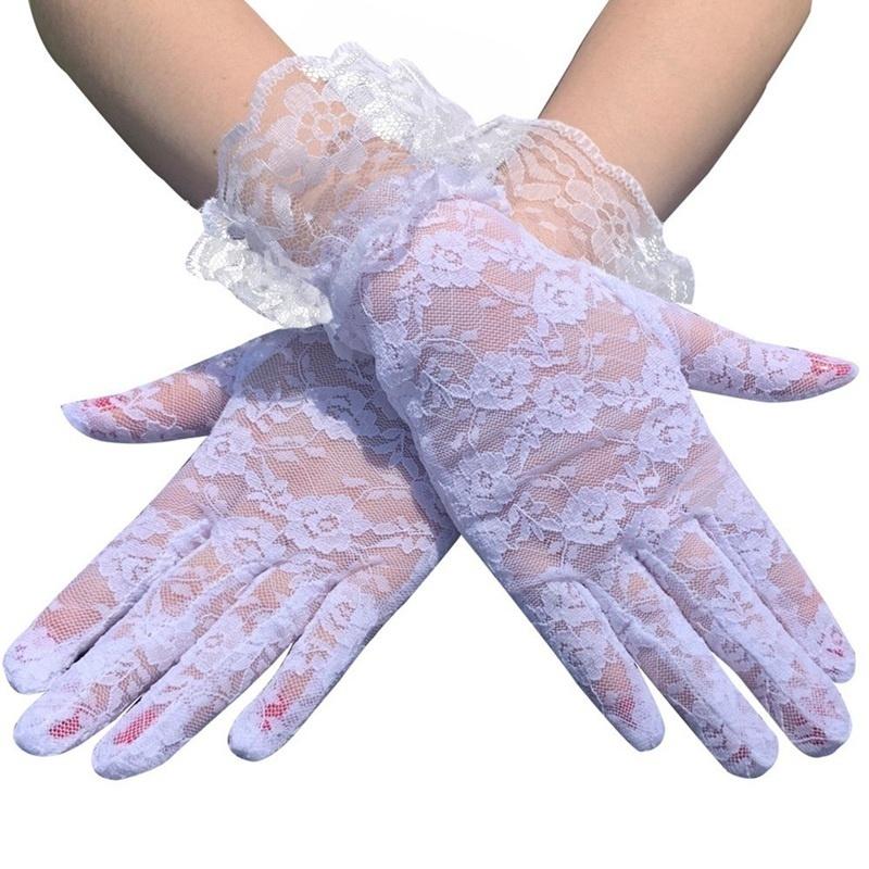 Damen-Handschuhe, Vintage-Stil, durchsichtig, kurze Spitze, Damen, Party, Hochzeit, handgelenklang, Blumen-Handschuhe für Abendessen, ausgefallene Kostüm-Accessoires weiß