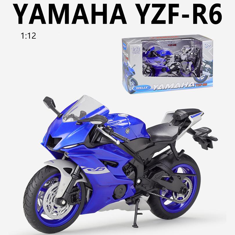 Maßstab 1:12, Welly 2020 Yamaha YZF-R6, Legierungs-Motorradmodell, Druckguss, Metallspielzeug, Fahrzeuge, Motorradmodell, hohe Simulationskollektion, Geschenke für Kinder 1/12-17.7x9.8x6.8cm blau