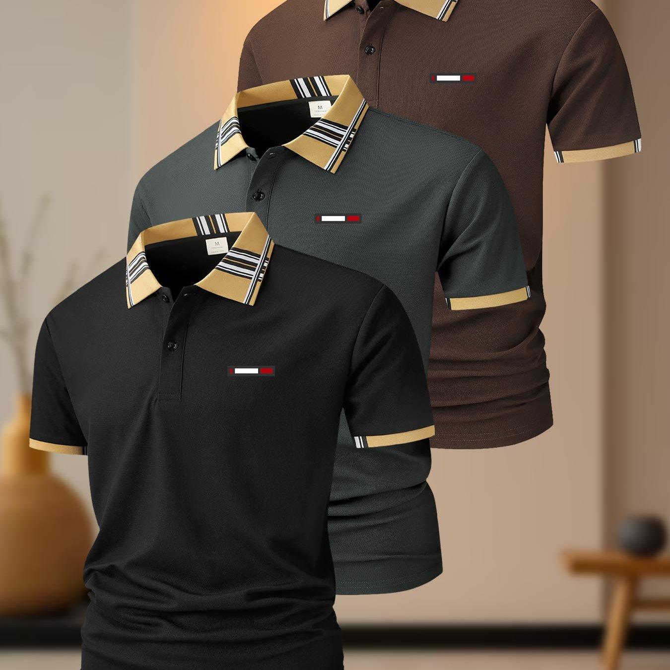 3er-Pack Herren Freizeit Kurzarmhemd Beliebtes Karomuster Kragen Golfkleidung Herren Outdoor Sport Poloshirt Revers Poloshirt Herren Poloshirt XXL schwarz/grau