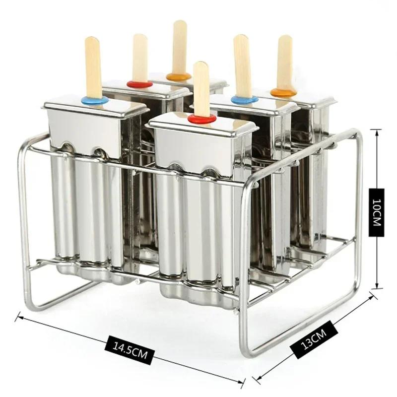 Eis am Stiel Form Popsicle Form Mit Edelstahl Stick Halter Lolly Maker Set Ice Pop Form DIY Eis Form Maker Gefrierschrank 6 Holes-Rectangle