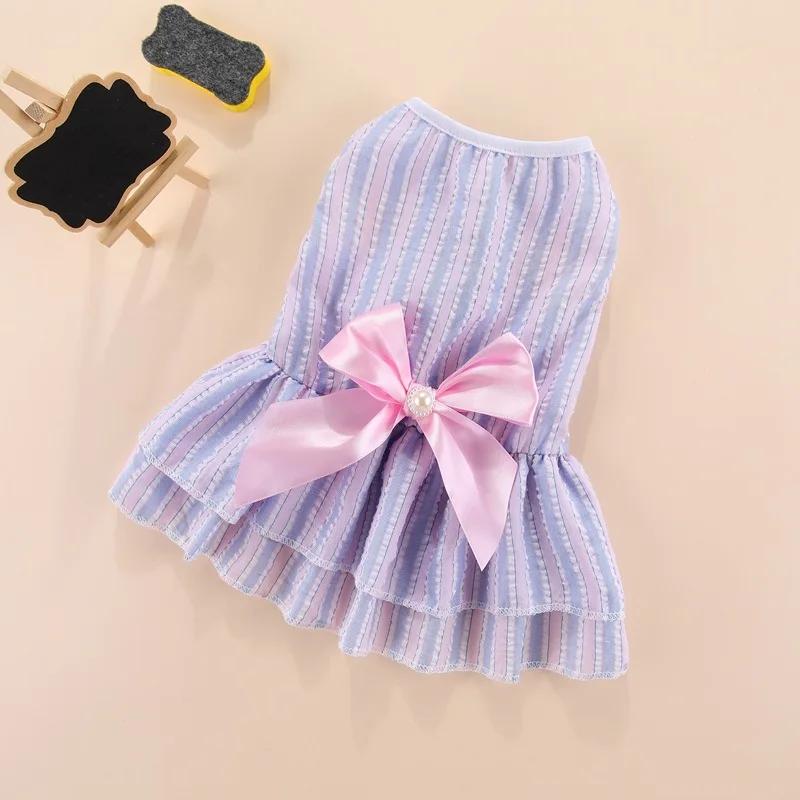 Welpen vertikal gestreiften Schmetterling Rock Sommer Haustier Rock Prinzessin Hund Hochzeitskleid Shih Tzu Katze Kleidung XS