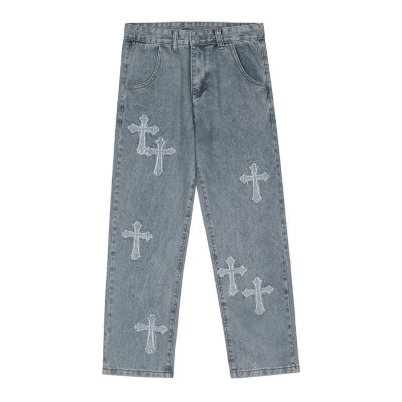 Mode Hosen Cross Denim Hosen Streetwear Hip Hop Low Rise Baggy Jeans für Männer Frauen Cargo Hosen Punk Kleidung 3XL blau