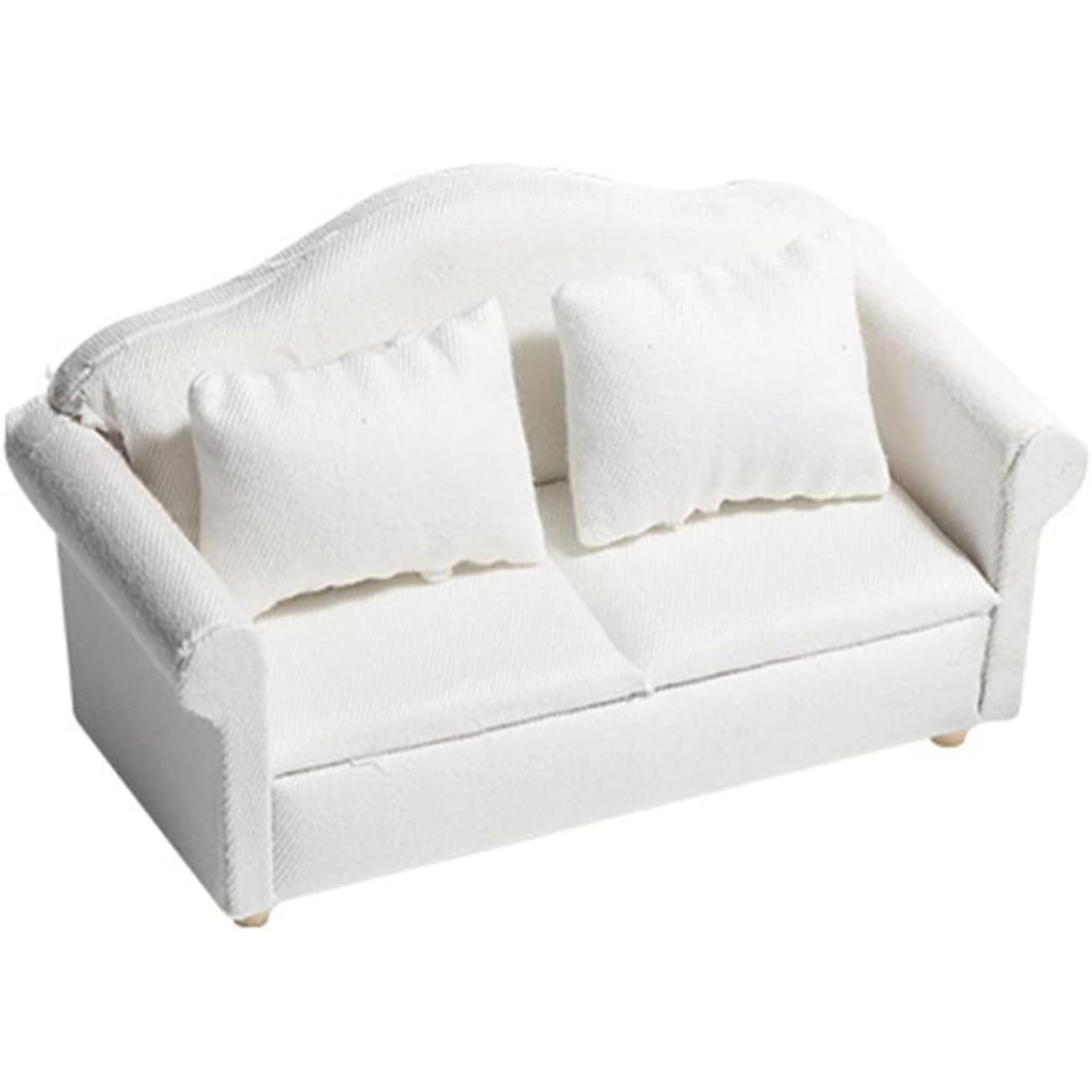 Mini-Sofas, Puppenhaus-Sofa, Miniaturmöbel, weißes Dekor, Fotografie-Requisiten, Couch-Modell für Mini-Sofa-Möbel, Mini-Möbel, Mini-Sofa-Holz-Set 13.5*6.4*7.2cm weiß