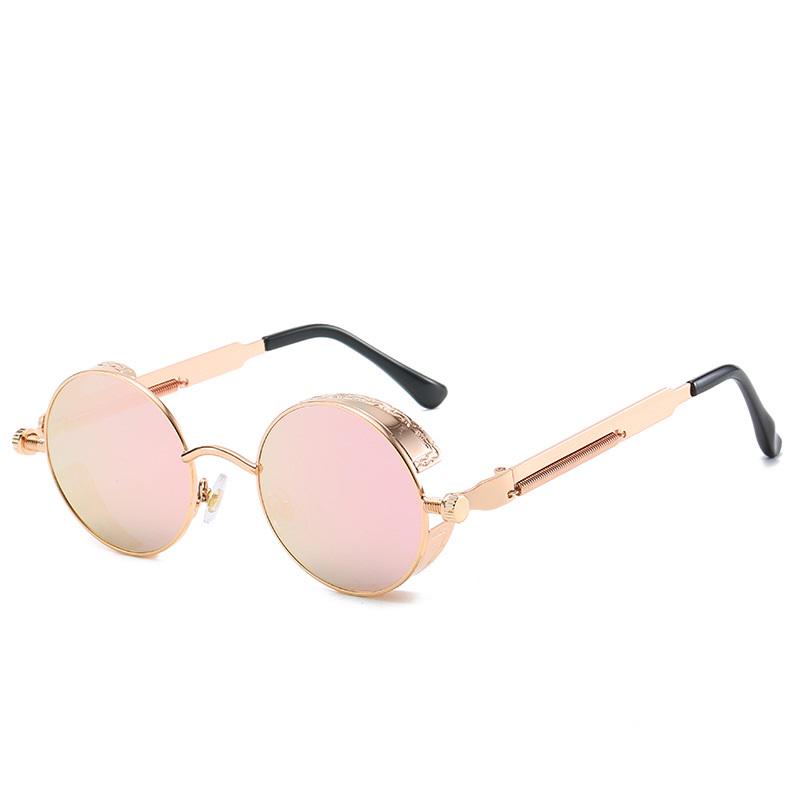Punk Steam Sonnenbrille für Männer Vintage Brille Unisex klassische runde Rahmen Brille rosa/gold