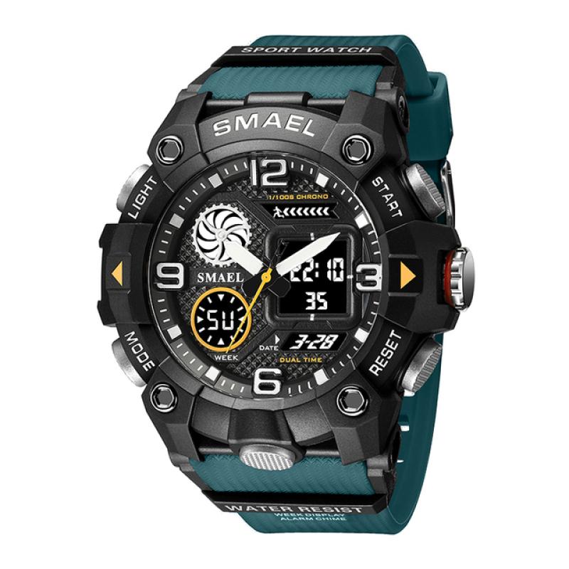Quarzuhr Sport 50M Wasserdichte Stoppuhr Woche Display LED Digital Wecker Männliche Männer Uhren Sport Armbanduhren grün/blau