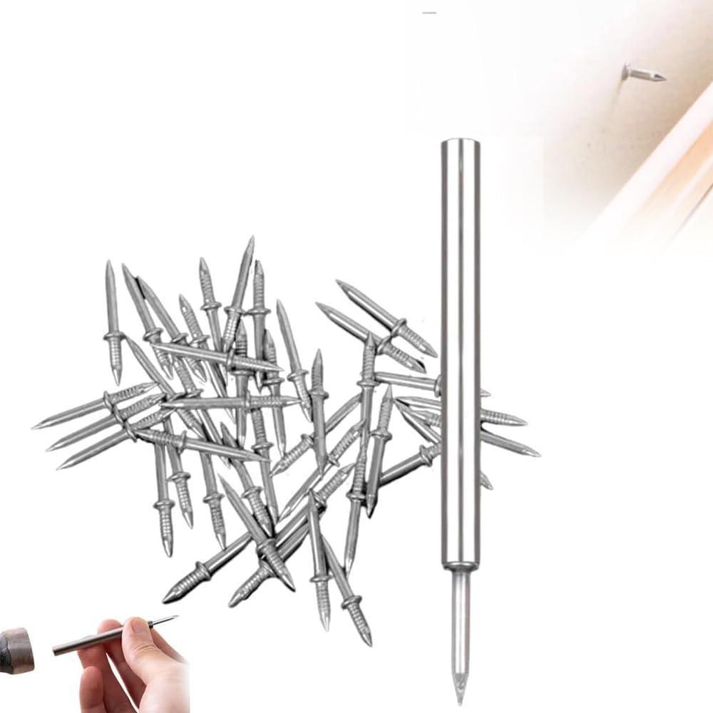 100 Stück nahtlose Nägel, doppelköpfige Nägel, kratzfreie Nägel für Sockelleisten, unsichtbare kratzfreie Sicherheitsschrauben 100pcs+1PC tool