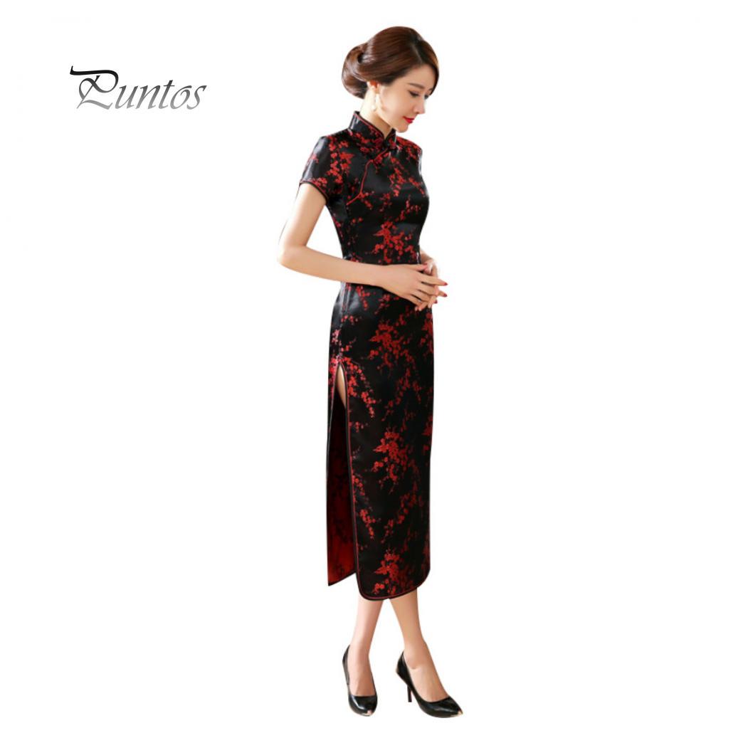 Traditionelles chinesisches Frauen-langes Cheongsam-Brautjungfer-Kurzarm-Abendkleid XXXXXL rot/schwarz