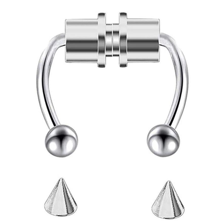 Magnetischer falscher Nasenring, Hufeisenring, Titanstahl, künstlicher Nasenring, nicht perforierter Nasenring, Piercing-Schmuck silber