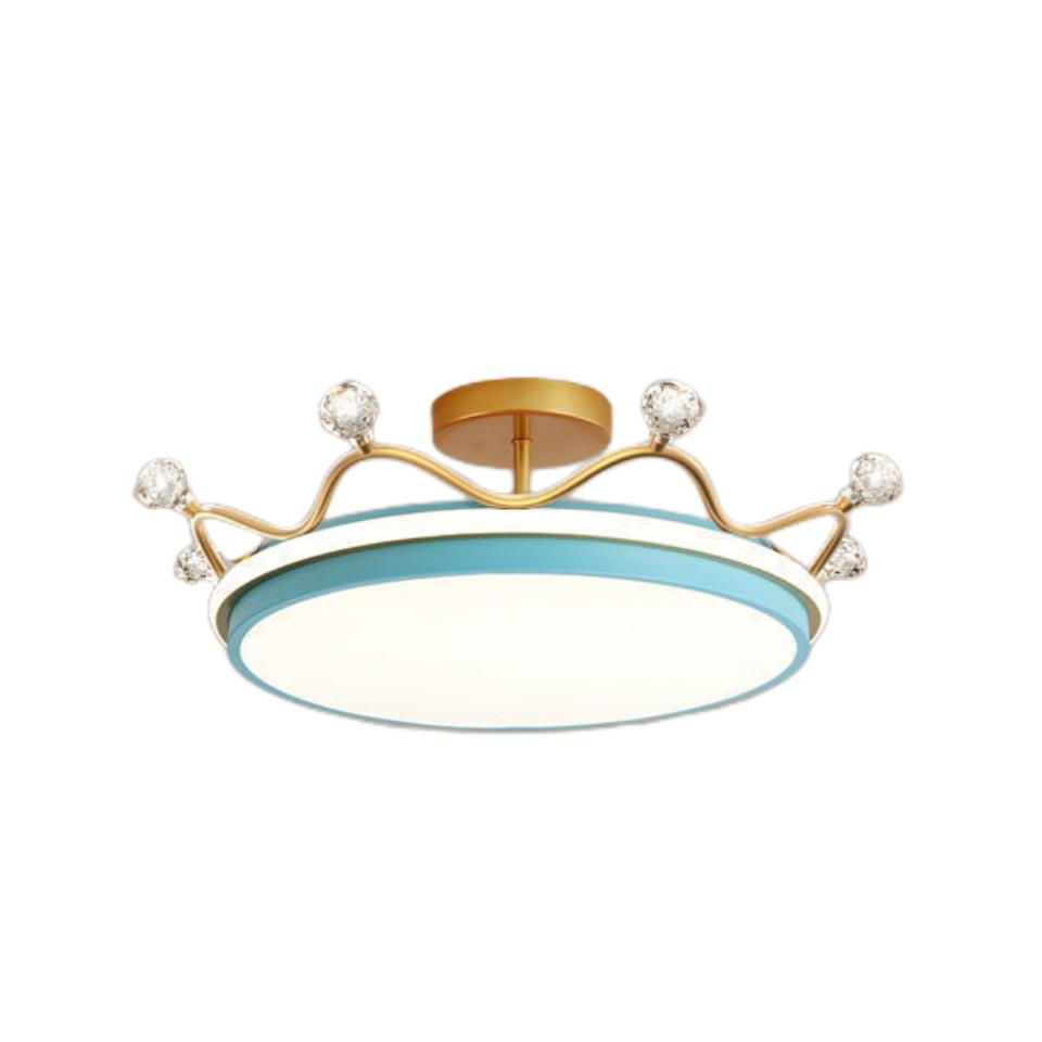 Nordic Crown Schlafzimmer Deckenleuchte kreative warme moderne Licht Luxus zweite Schlafzimmer Prinzessin Mädchen Kinderzimmer Kronleuchter 3 color dimming blau