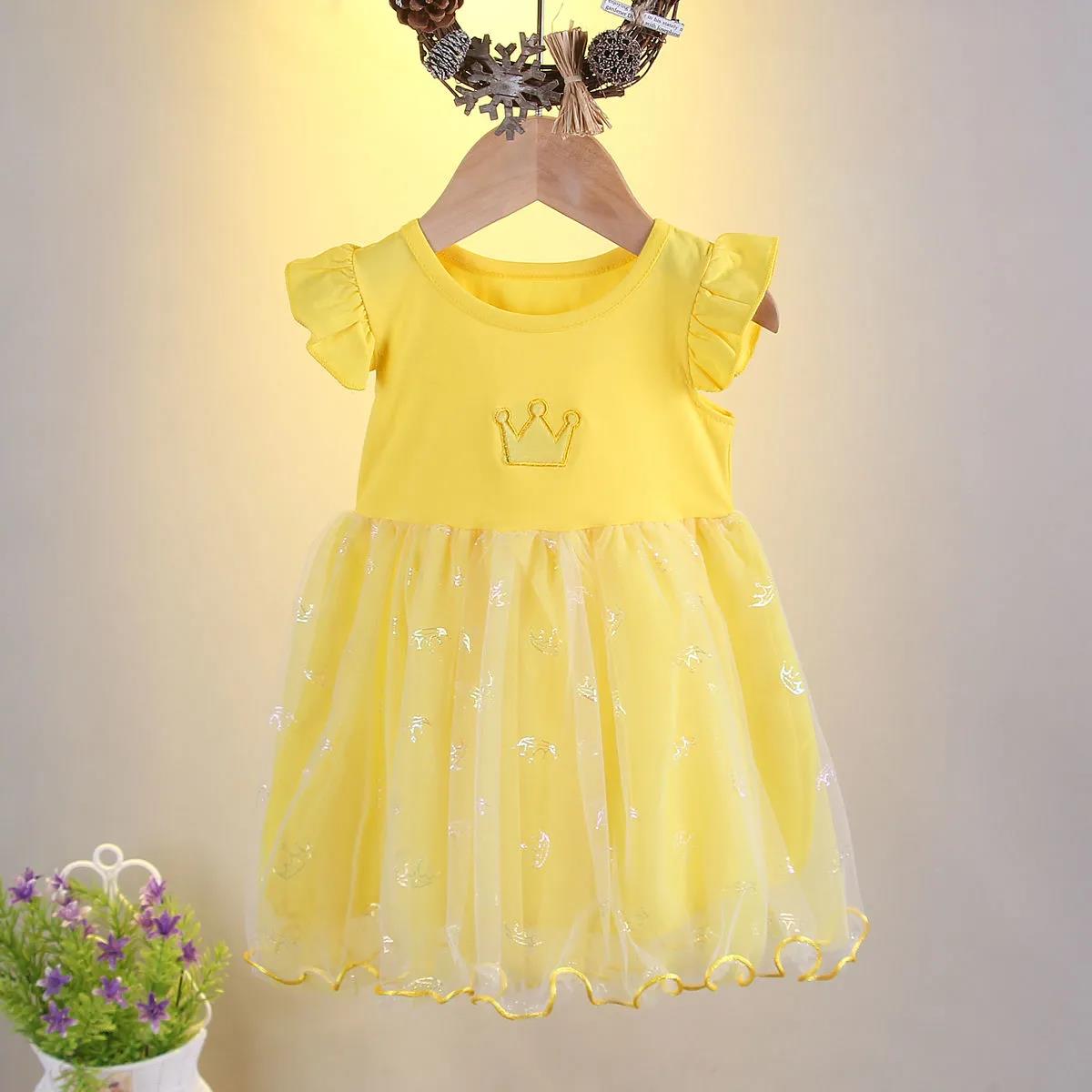 Kleine Mädchen Kleid für Party Hochzeit Sommer Baby Kinder Kleider für Mädchen Kinder Party Prinzessin Tutu Kleid Freizeitkleidung 80 gelb