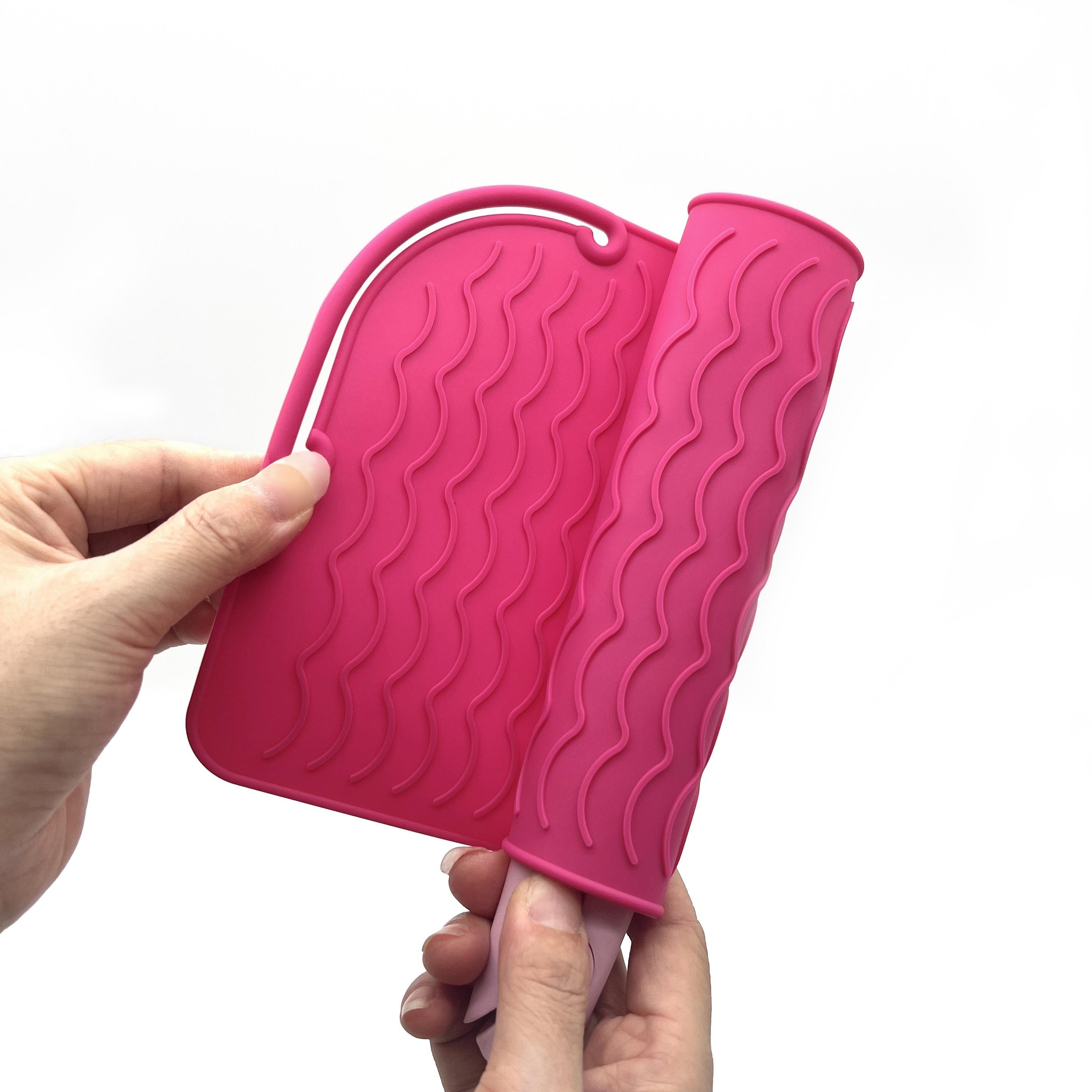 Tragbare hitzebeständige Silikonmatte, Haarglätter, Lockenwickler, Isolierkissen, rutschfeste Anti-Hitze-Matte, Haar-Styling-Tool für unterwegs rose rot