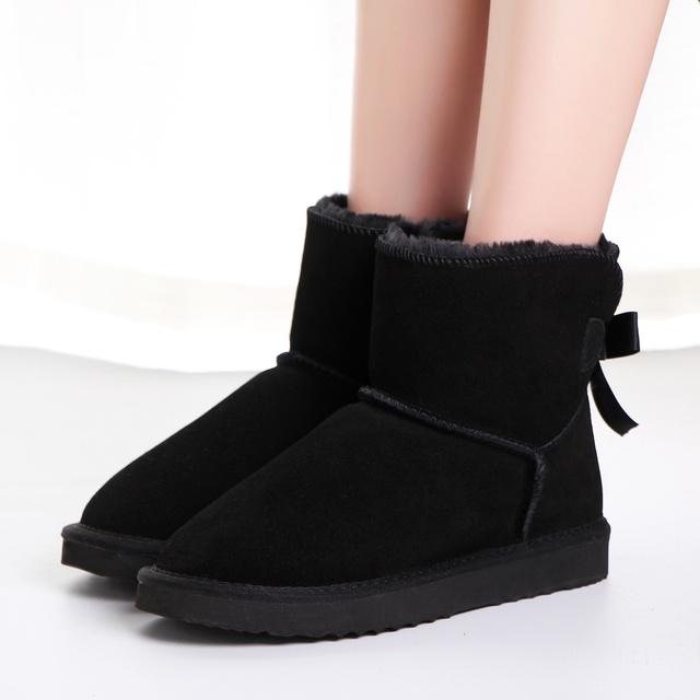 Neue Mode In Der Lage Frauen Warme Schnee Stiefel Winter Stiefel Echtes Rindsleder Leder Frauen Stiefel Stiefeletten Pelz Schuhe Größe 34 -43 43 schwarz