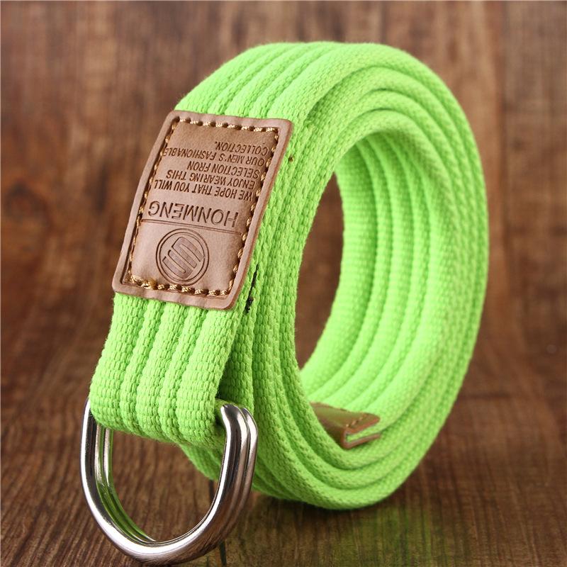 Korean-Style19Color Doppelring Canvas Gürtel Casual Hosen Canvas Gürtel Trendy Double RingDYouth Hosengürtel mit 115cm fluoreszierende grün