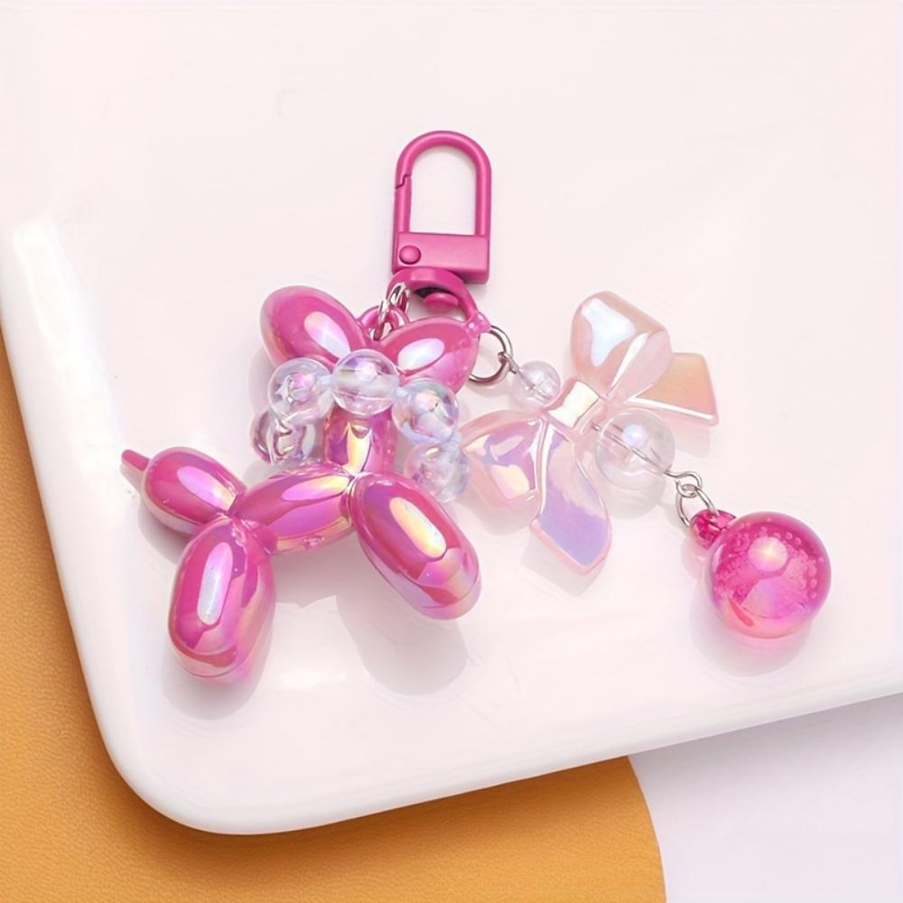 Heller Ballon-Hundeanhänger, modischer Schlüsselanhänger für Damen, niedliches Cartoon-Tierthema, Freundin-Geschenk, Souvenir-Zubehör, Auto-Schlüsselanhänger rose rot