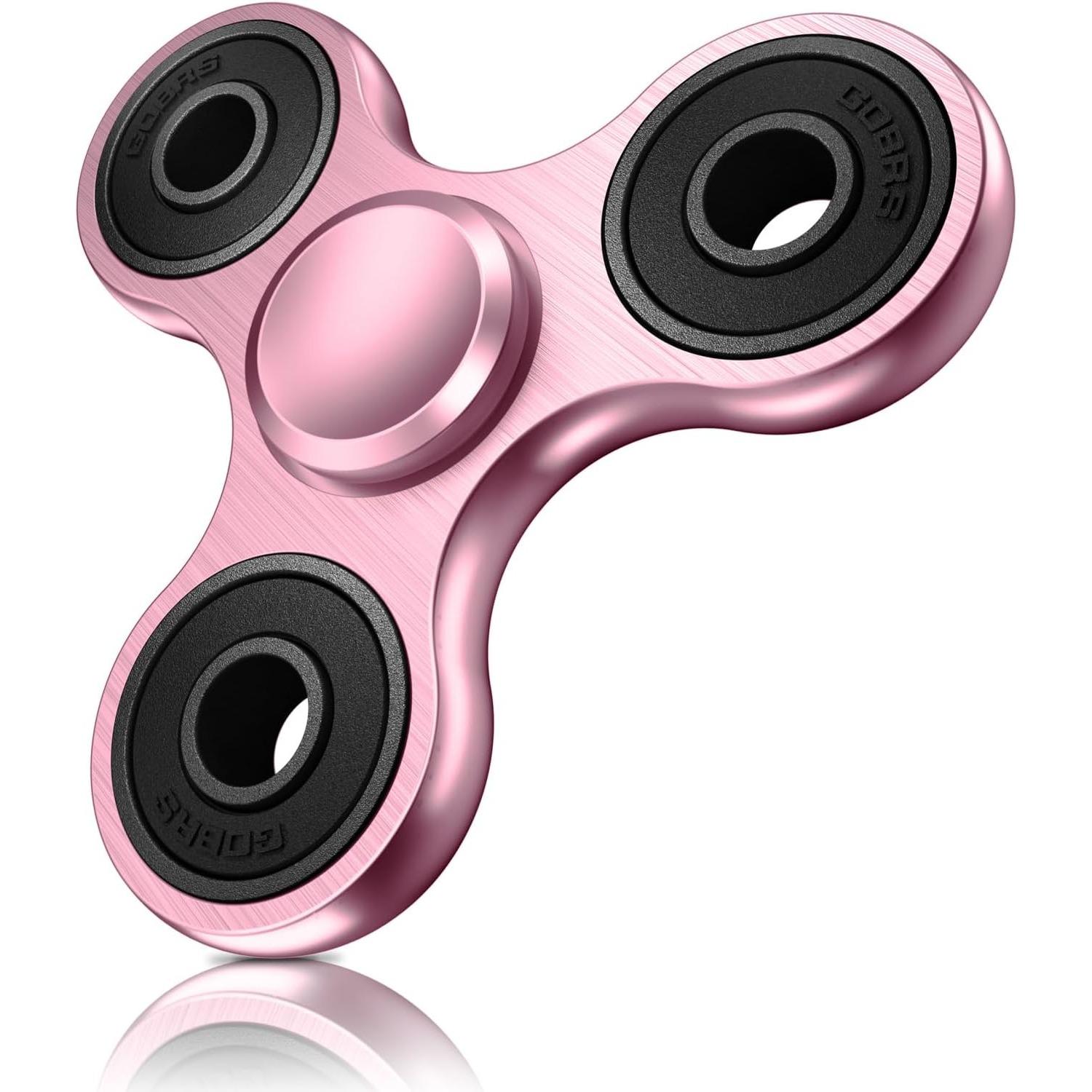 Fidget Spinner Spielzeug, Metall-Edelstahllager, Hochgeschwindigkeits-Spins von 2–5 Minuten, EDC ADHS, Stress und Angst lindert Reduzierstück, Fidgets Fingerspielzeug 7.6*7.3*0.7cm rosa
