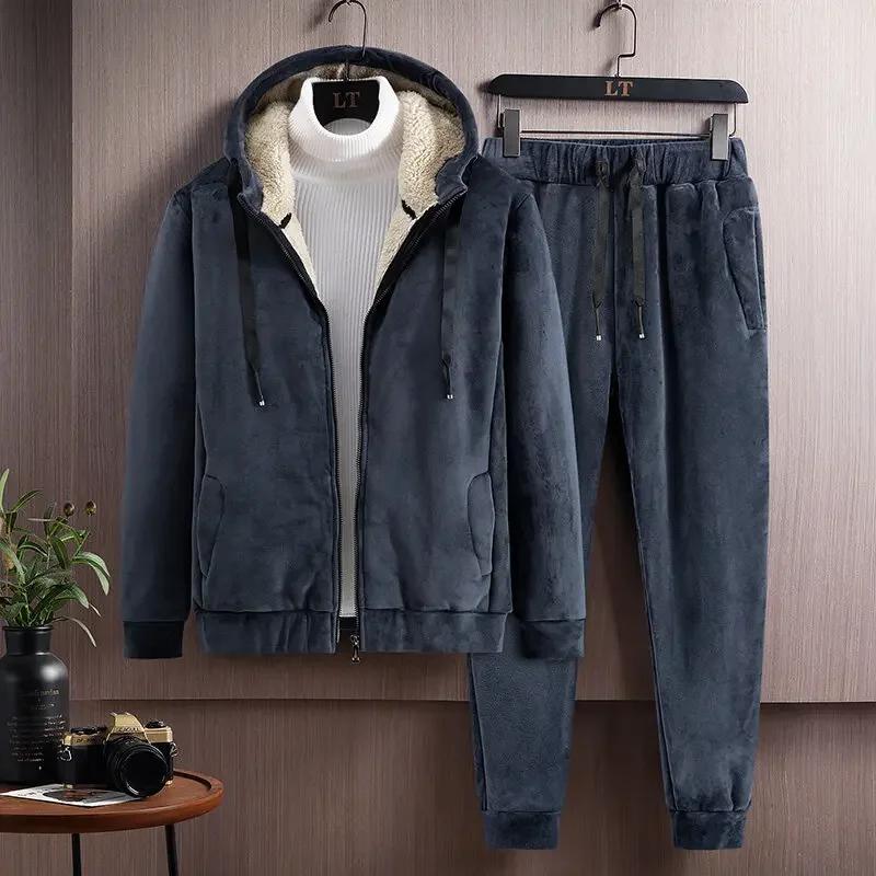 Winter Herren Fleece Sportbekleidung mit Kapuze Herren Verdickter Warmer Hoodie + Sweatpants Set Herren Kapuzen-Sweatshirt Set Herren Oversized Anzug XL grau