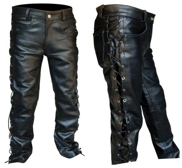 Herren-Pu-Lederhose, schwarze Motorradrock-Strumpfhose, übergroße Motorradhose mit Riemen 2XL schwarz