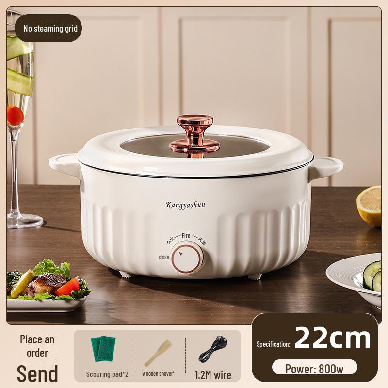 Kompakter elektrischer Multifunktionskochtopf: Elektrische Bratpfanne, Hot Pot, Mini-Nudelkocher und Reiskocher. Perfekt für Wohnheime und Wohnungen. 22cm single layer