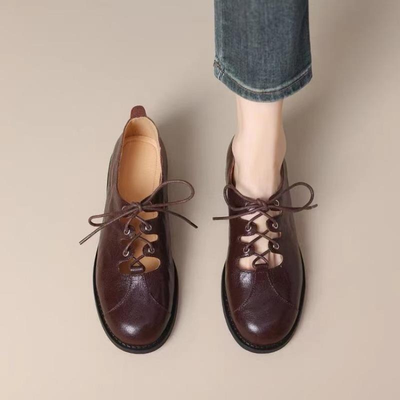 NEUE Herbst/Frühling Damen Slipper Runde Zehenpartie Niedriger Absatz Schuhe Echtes Leder Schuhe für Damen Schnürpumps für Damen Handgefertigte Schuhe 41 braun