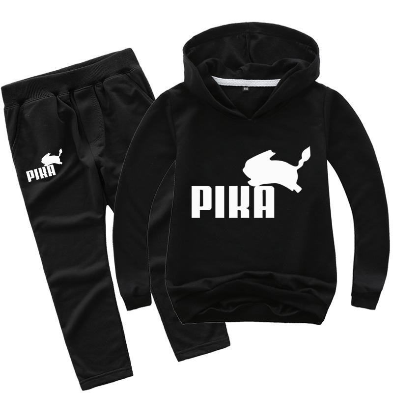 Mode Kinder Hoodies Set Schöne Eichhörnchen Hoodie Kinder Anime Drucken Jungen Hoodies Jogging Hosen 2 stücke Set Sweatshirts Kinder kleidung 160cm schwarz