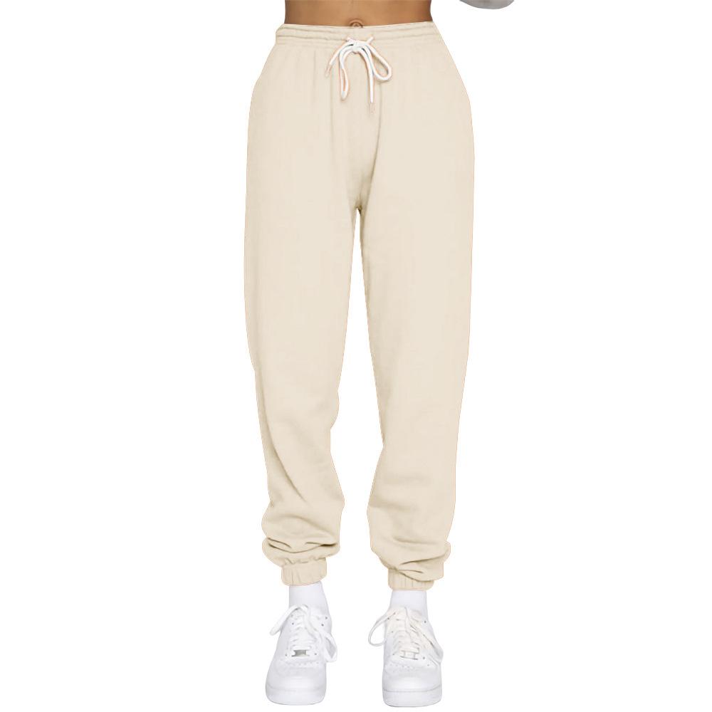 Frauen Plüsch Hosen Casual Winter Weibliche Kordelzug Einfarbig Freizeit Sport Elastische Hosen Haren Hosen 3XL apricot
