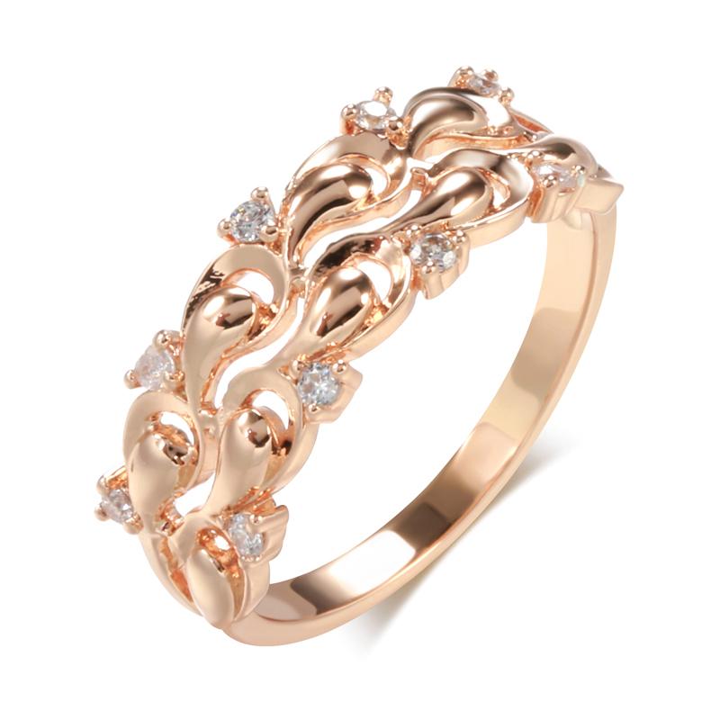 Kinel Luxus Kristall Blumen Ringe Für Frauen Rose Gold Farbe Vintage-Schmuck 11 rose gold