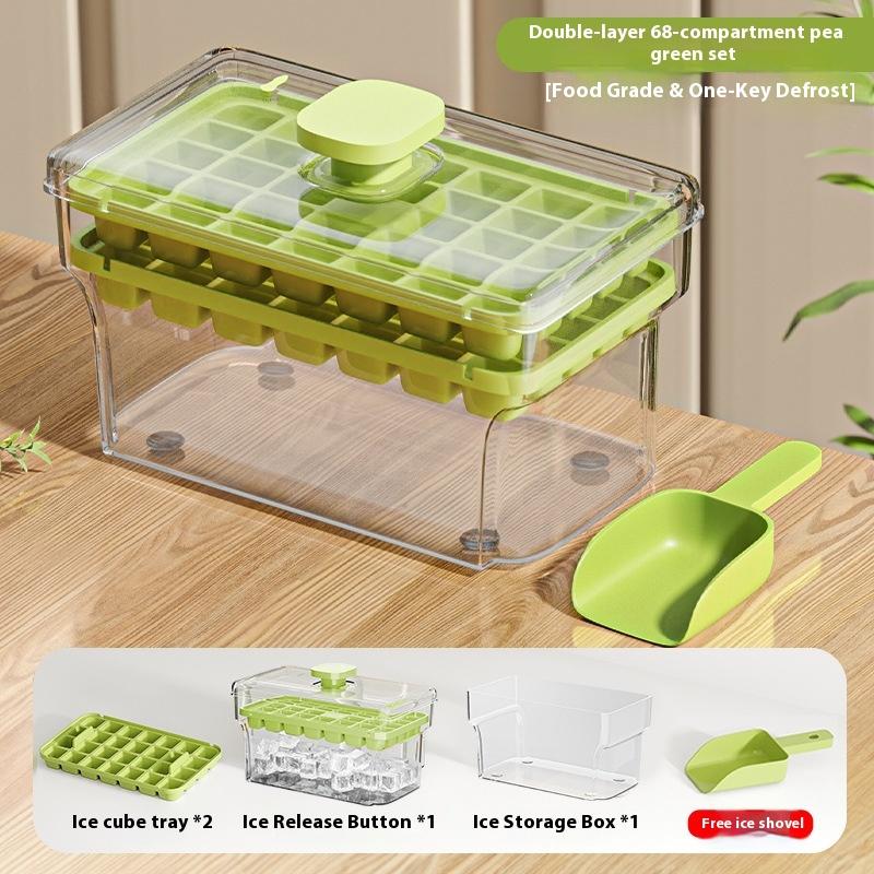 MIT Eiswürfelform-Tablett mit Deckel, Behälter, Eisschaufel, 32-Mulden-Eiswürfelbereiter für den Gefrierschrank, leicht zu lösende DIY-Eiswürfelschale für Whisky, Cocktails, Kaffee