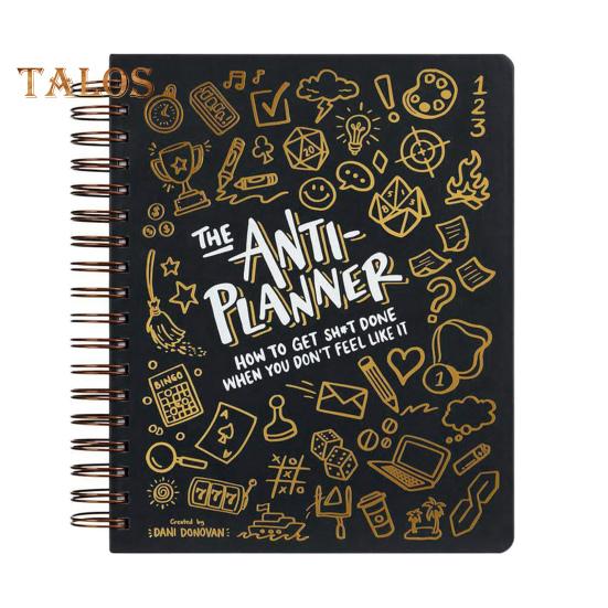 Anti-Planer-Notizbuch, hochwertiges weißes Papier, Anti-Bleed-Design, ADHS-freundlicher Tages-Organizer mit Comics, Malvorlagen und Strategien L schwarz