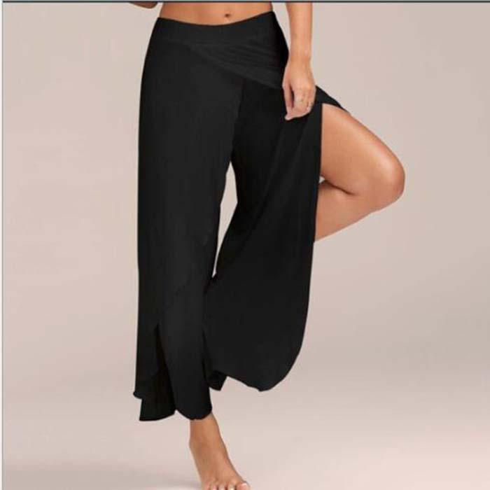 Damen Weitbein Hose Chiffon Rock Ausgestellt Yoga Hose Übergröße 5XL schwarz