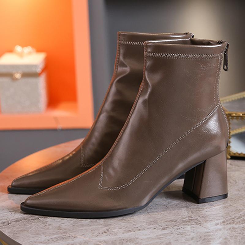 Mode Damen High Heels Stiefeletten Spitzschuhe 2024 Winter Neue Mode Stiefel Warm Reißverschluss Sexy High Heels 37 khaki