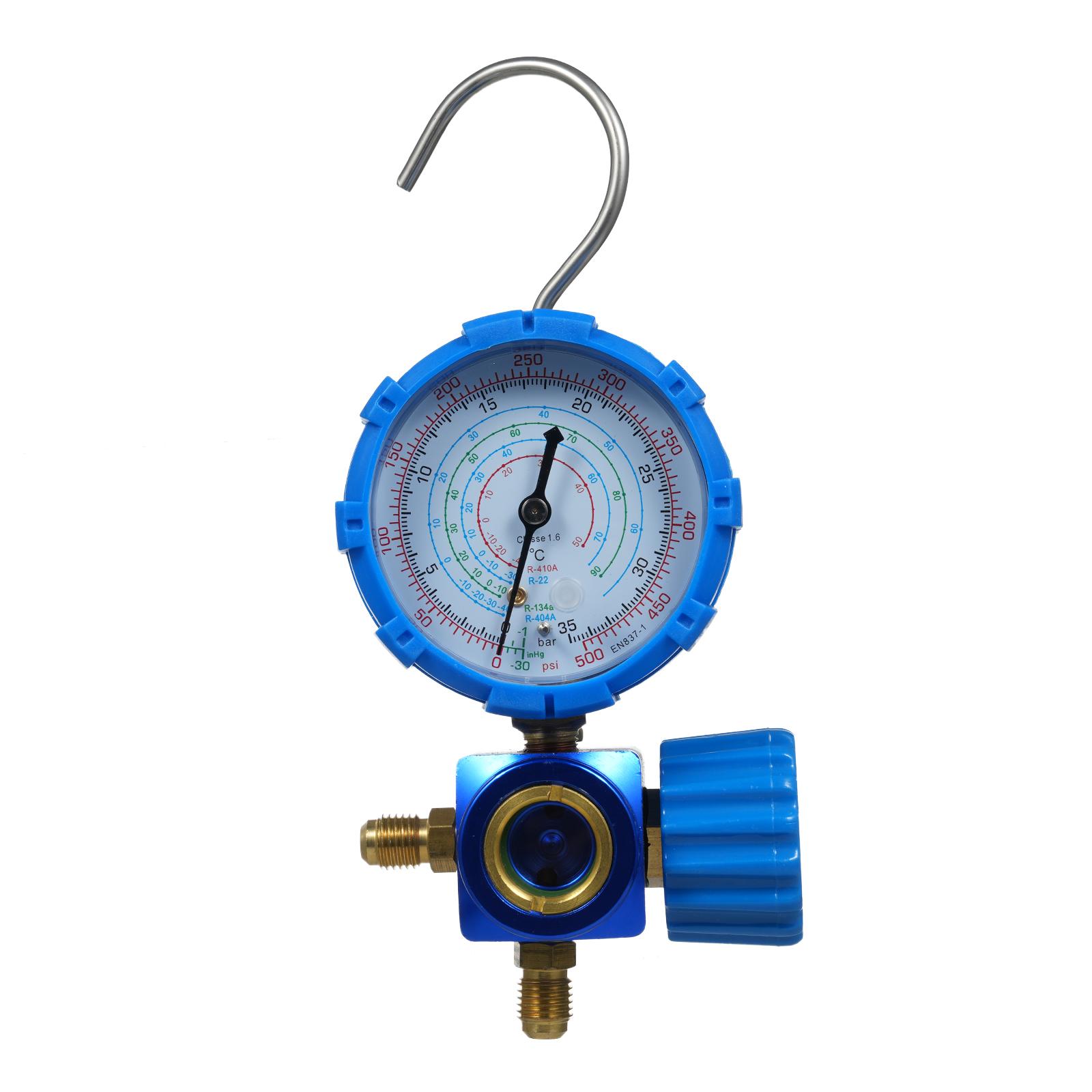 Einzel-Verteilermanometer, Klimaanlagen-Verteilermanometer mit klarer Skala, passend für R410A R22 R134A R404A blau