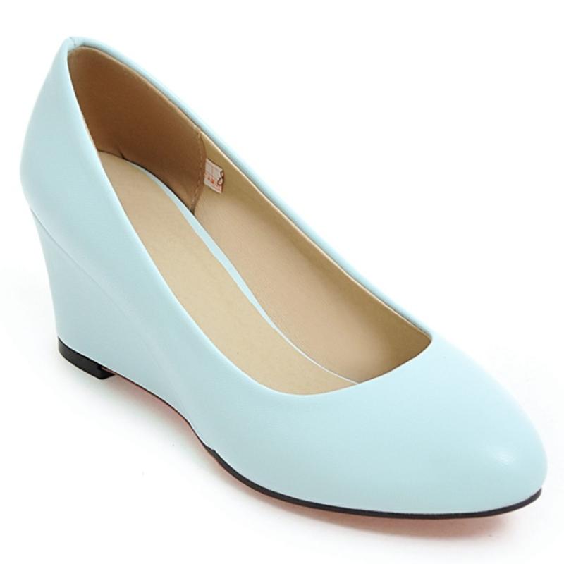 Klassische Damen Keilabsatz Schuhe Mode Pink Schwarz Weiß Blau Keile Party Hochzeit Büro Schuhe Damen Kleider Pumps Frühling 2025 39 himmelblaue