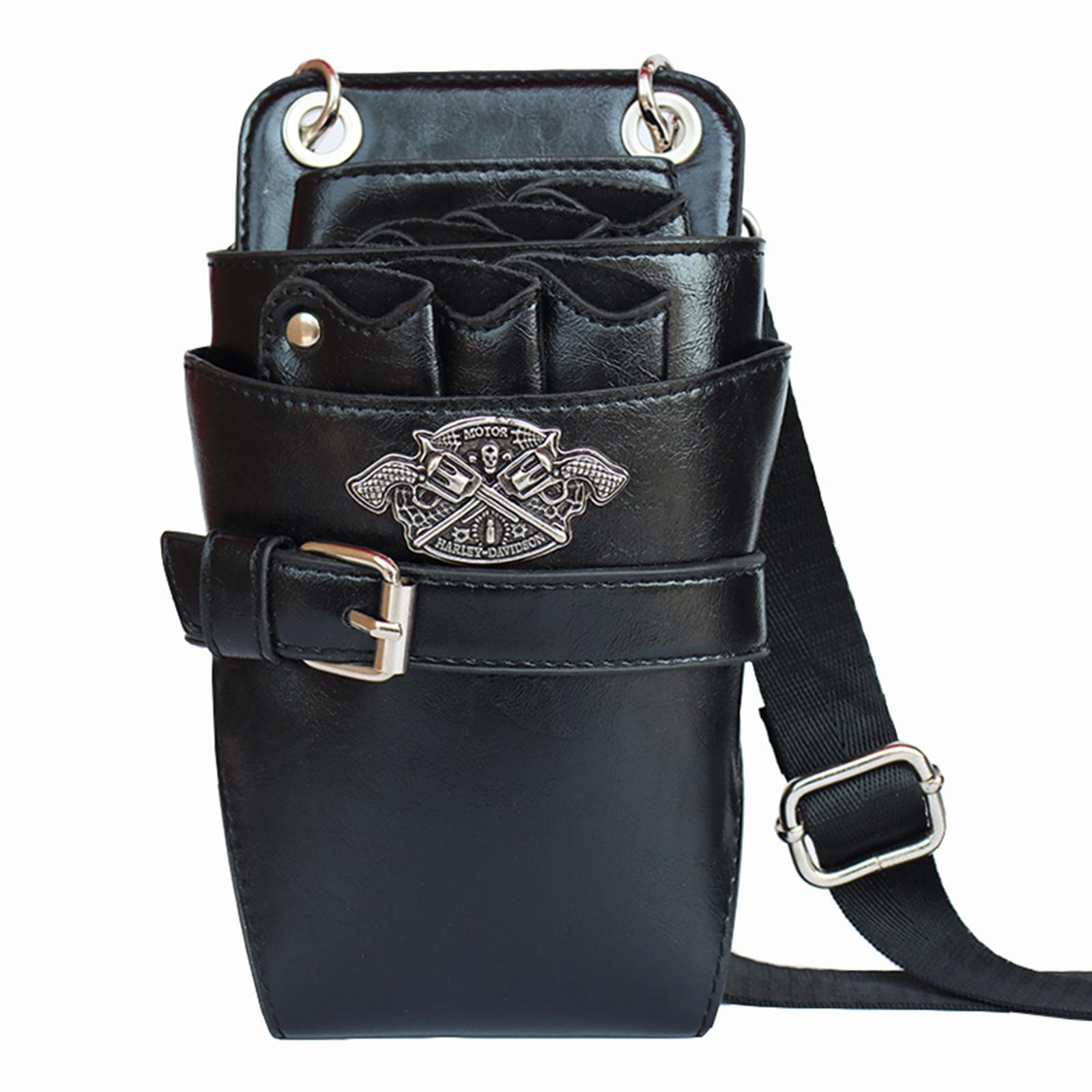 Retro-Friseur-Scheren-Tasche, Friseur-Hüfttasche, abnehmbare Scherenhalter-Tasche mit 7 Fächern, PU-Ledertasche schwarz