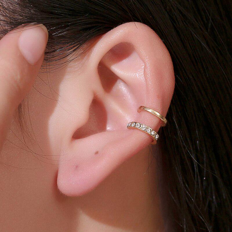 Doppellagige Clip-Ohrringe, koreanisches Gold, Silber, Kristall-Clip-Ohrringe ohne Piercing, für Damen, Ohrstulpen-Schmuck gold