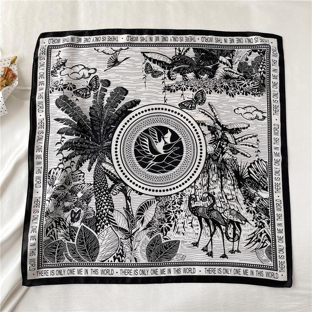 2022 seide Schal Druck Kopftuch Katze Haar Wrap Halstuch Weibliche Satin Quadrat Schal Für Frauen Stirnband Foulard Hijab Bandana