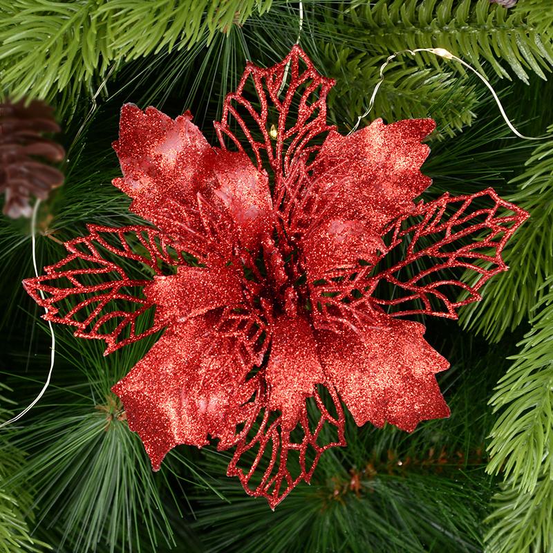 5 Stück 9-16cm Glitzer Künstliche Weihnachtsblumen Weihnachtsbaumschmuck für Zuhause Kunstblumen Weihnachtsornamente Neujahrsdeko 9cm