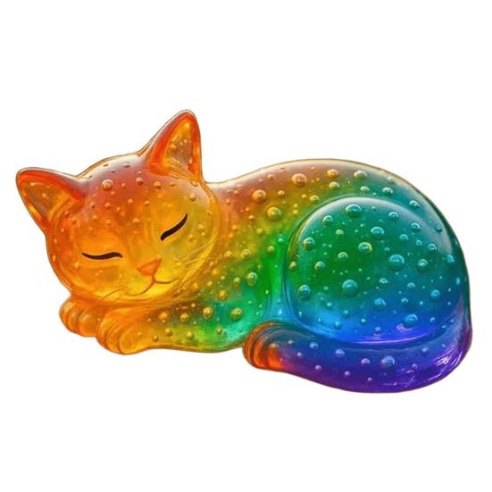 Regenbogen Katze Statue Harz Bunt Durchscheinende Katze Figur Niedliche Regenbogen Farbverlauf Katze Ornament für Schreibtisch Bücherregal Deko Geschenke für Katzenliebhaber B