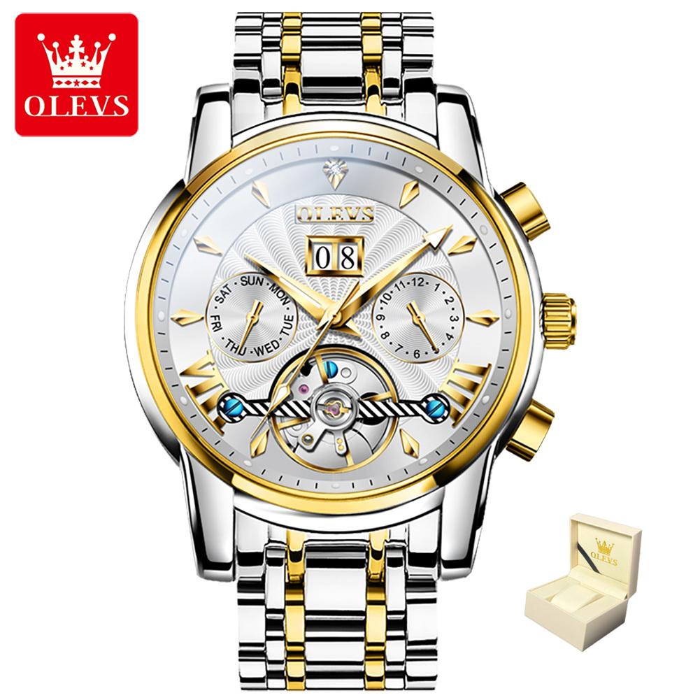 Die neue Top-Herrenuhr Tusso Flying Wheel, vollautomatische mechanische Uhr, multifunktionale Herrenuhr weiß/gold
