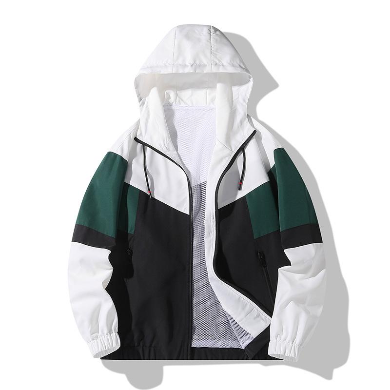 Jacke Herren Frühling und Herbst Jacke Lässig Sport Kapuzenjacke Dünner Trenchcoat Koreanische Version Trendige Baseballuniform Farbabstimmung L weiß
